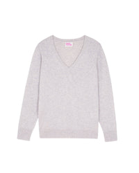 Pull à col V basique en cachemire - Gris Chiné Clair