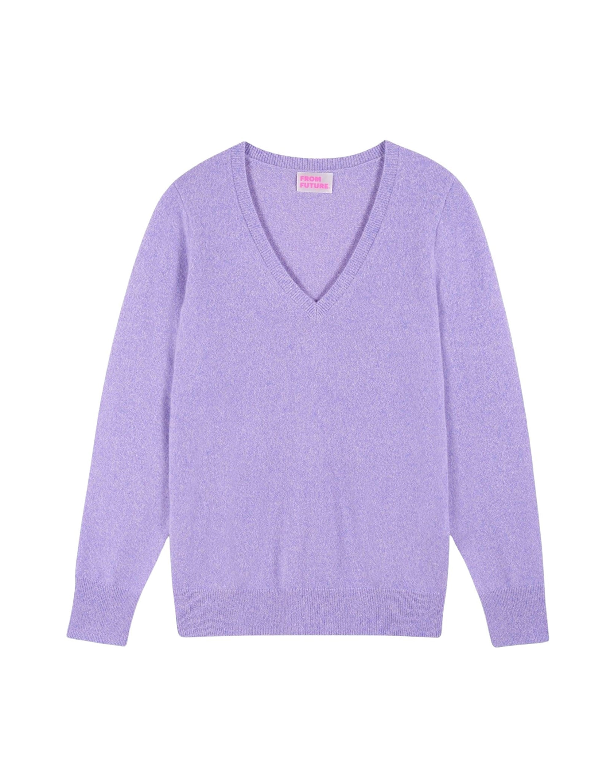 Basic cashmere V-neck jumper - Lilac Mouline
