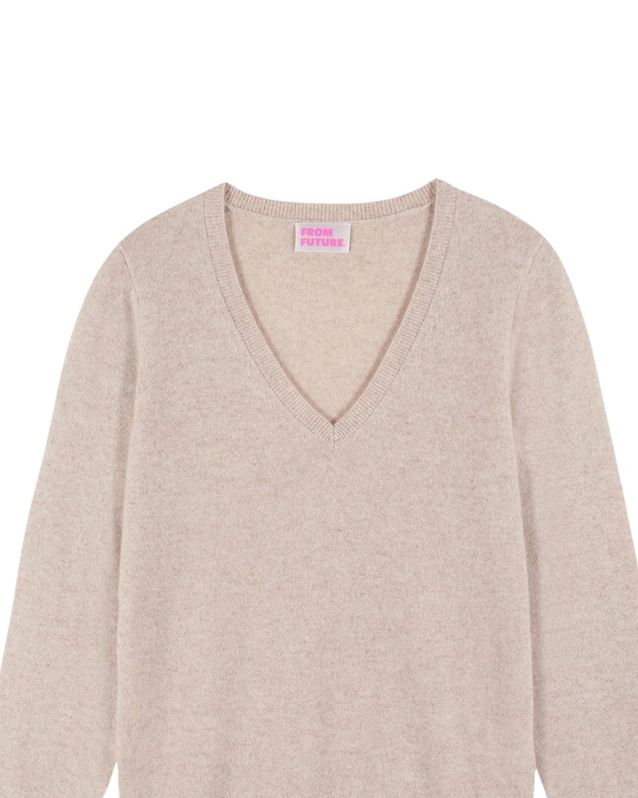 Pull à col V basique en cachemire - Beige Mouline