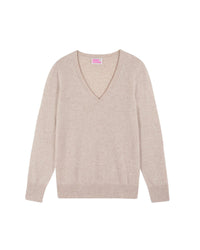 BEIGE MOULINE / DJV / QTY : 1 / Pull Col V Basique - Beige Mouline