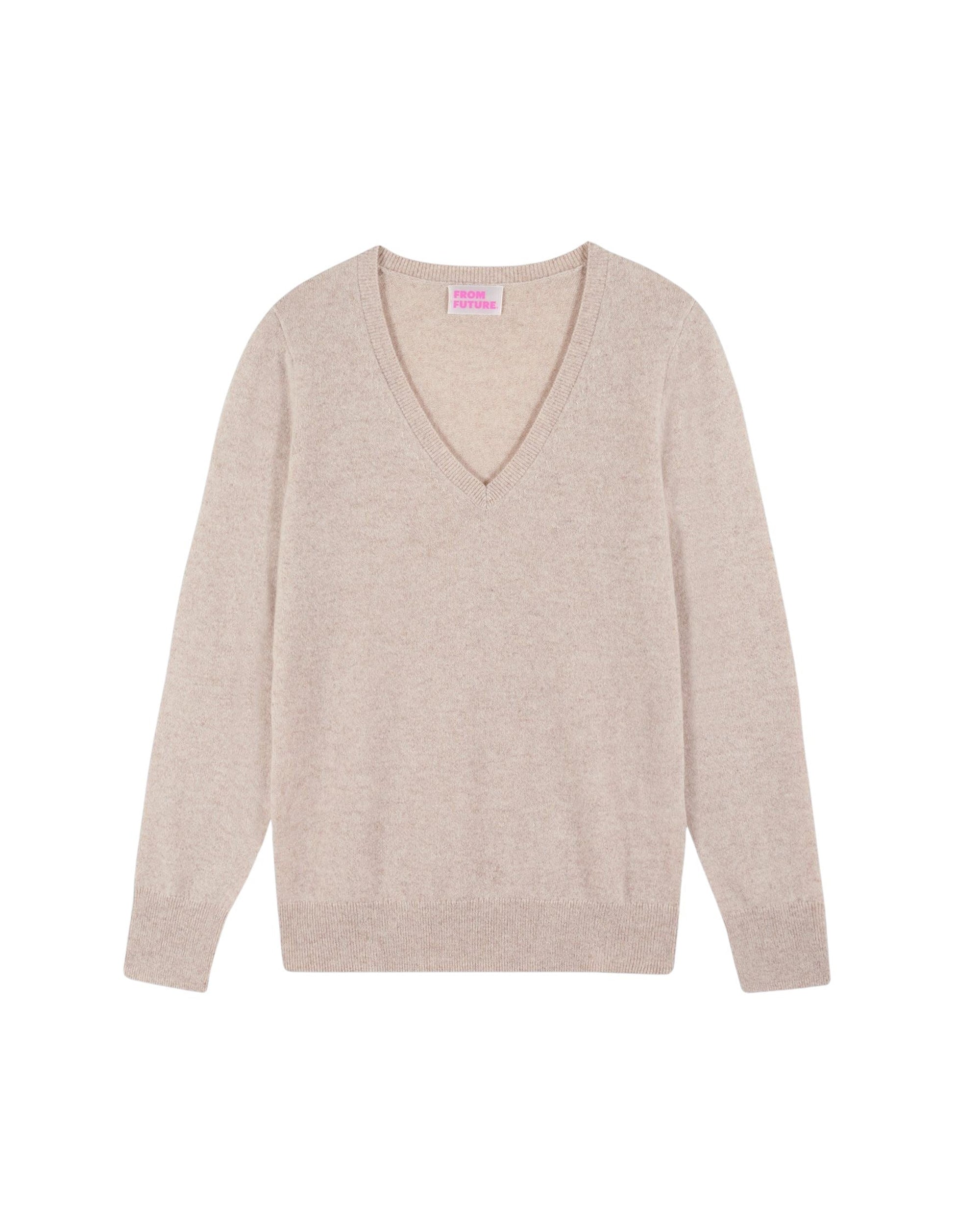 BEIGE MOULINE / DJV / QTY : 1 / Pull Col V Basique - Beige Mouline