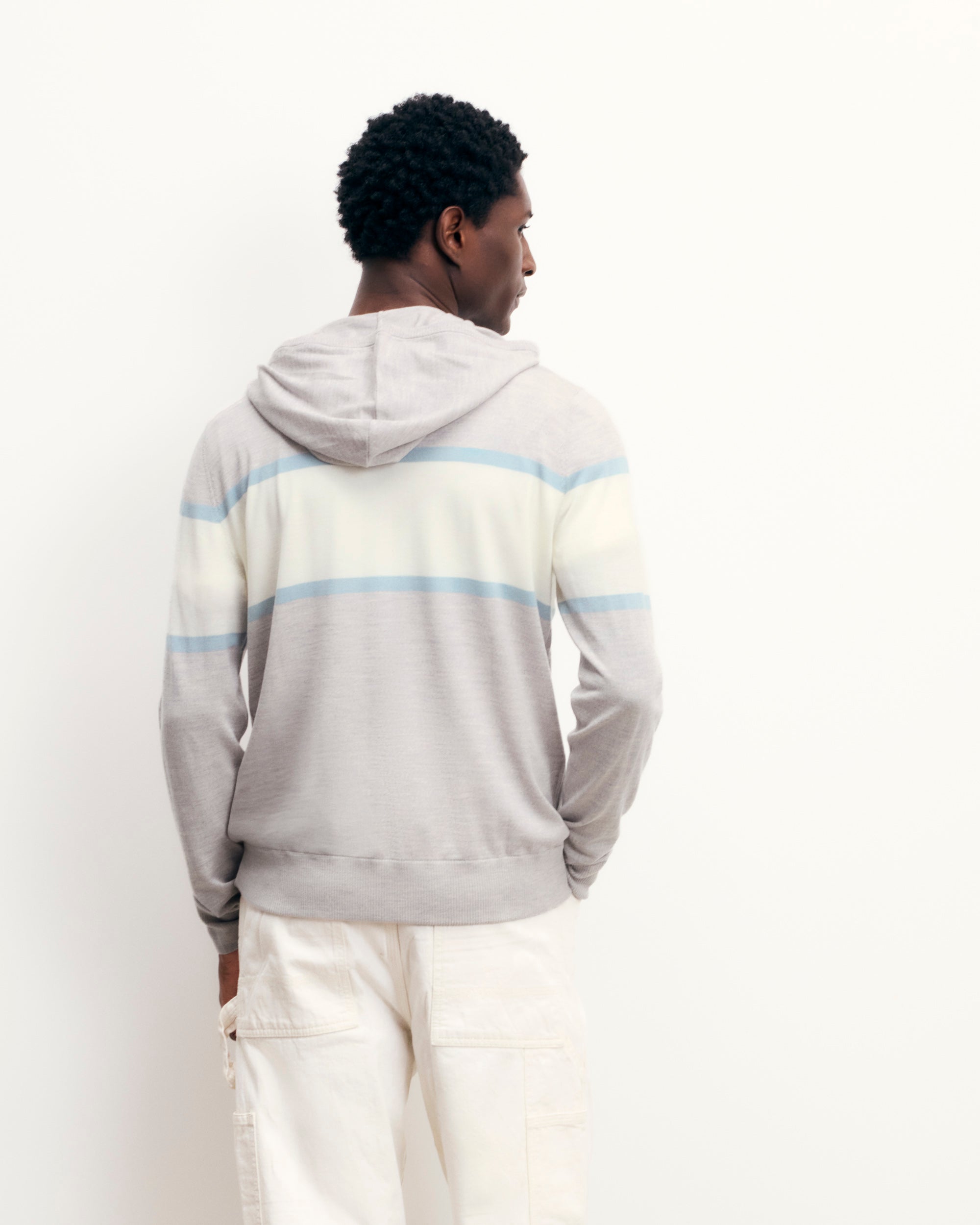 Hoodie à bandes en laine - Gris Chiné Clair