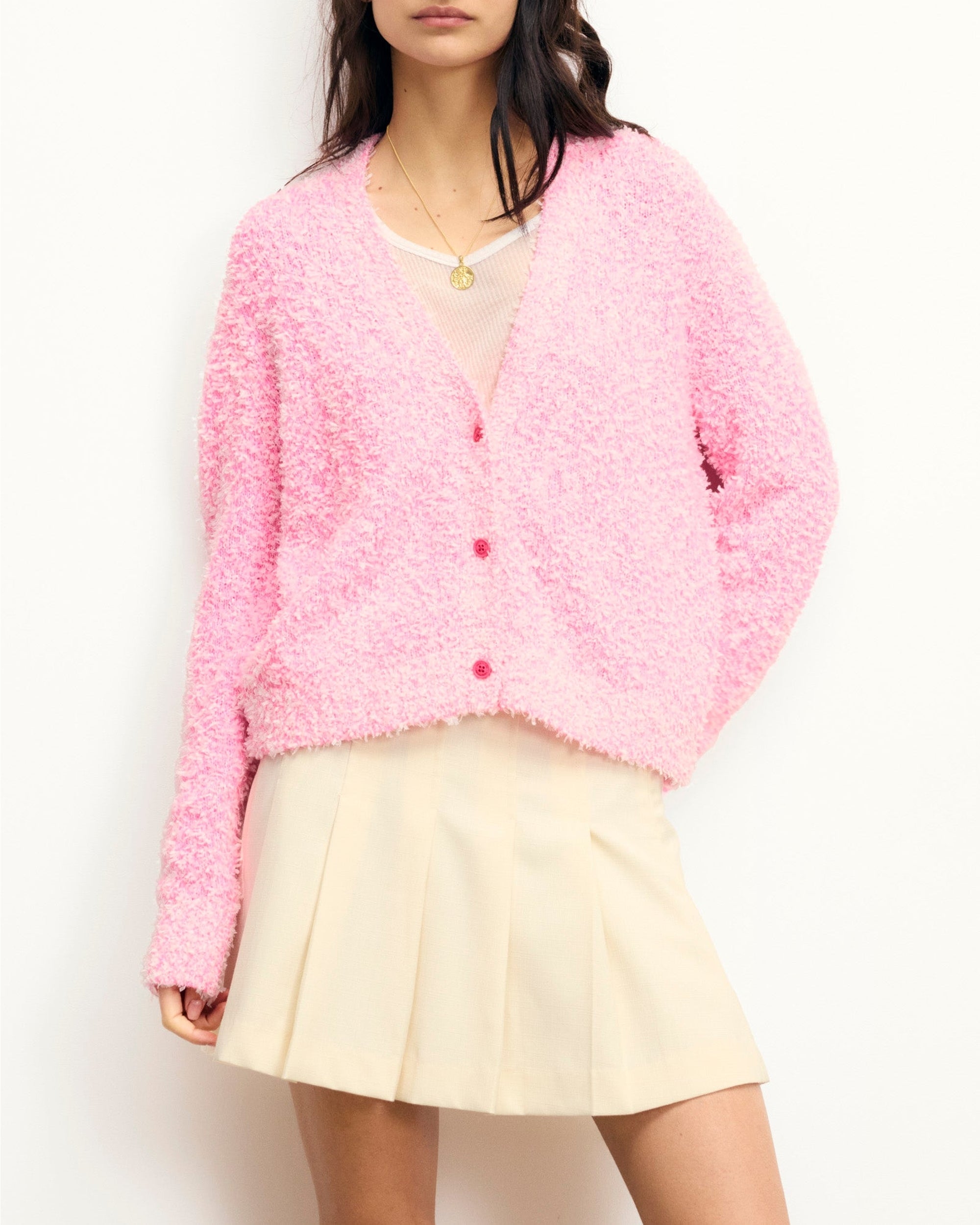 Cashmere blend cropped cardigan - Fantasy Pink