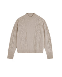 BEIGE MOULINE / DJV / QTY : 10 / Pull Col Montant Torsades - Beige Mouline