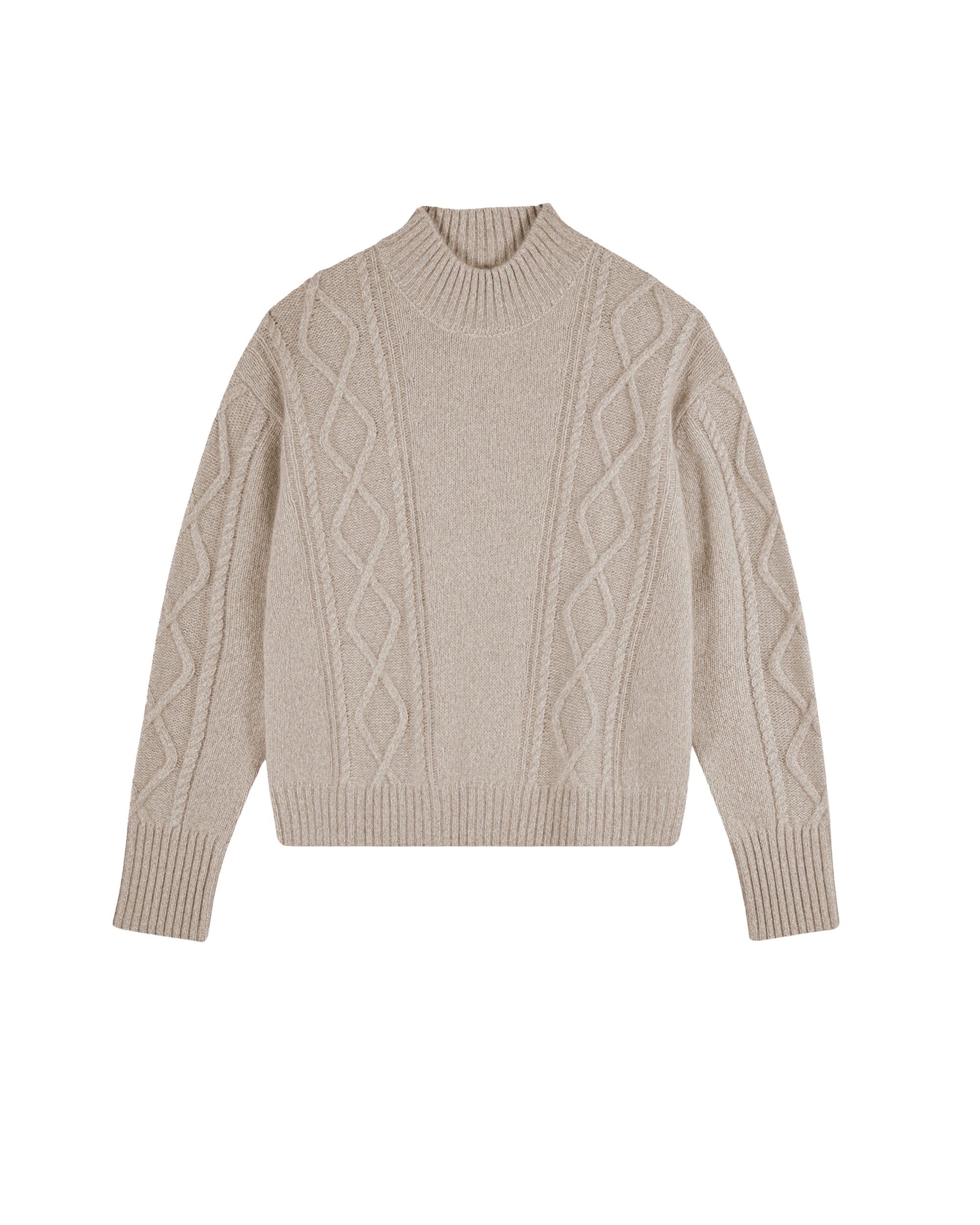 BEIGE MOULINE / DJV / QTY : 10 / Pull Col Montant Torsades - Beige Mouline