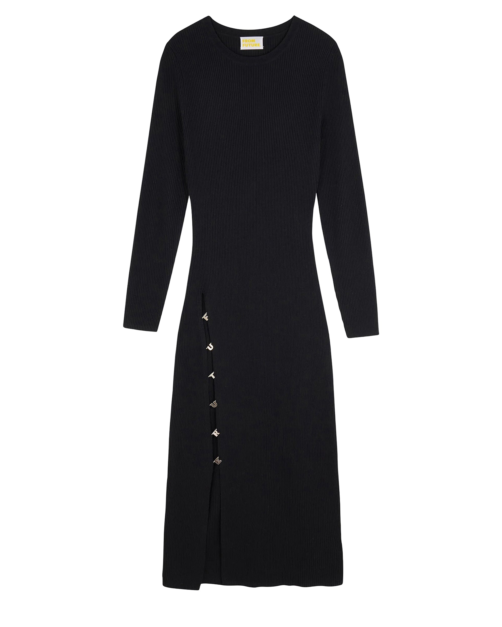 Robe longue à manches longues en laine - Noir