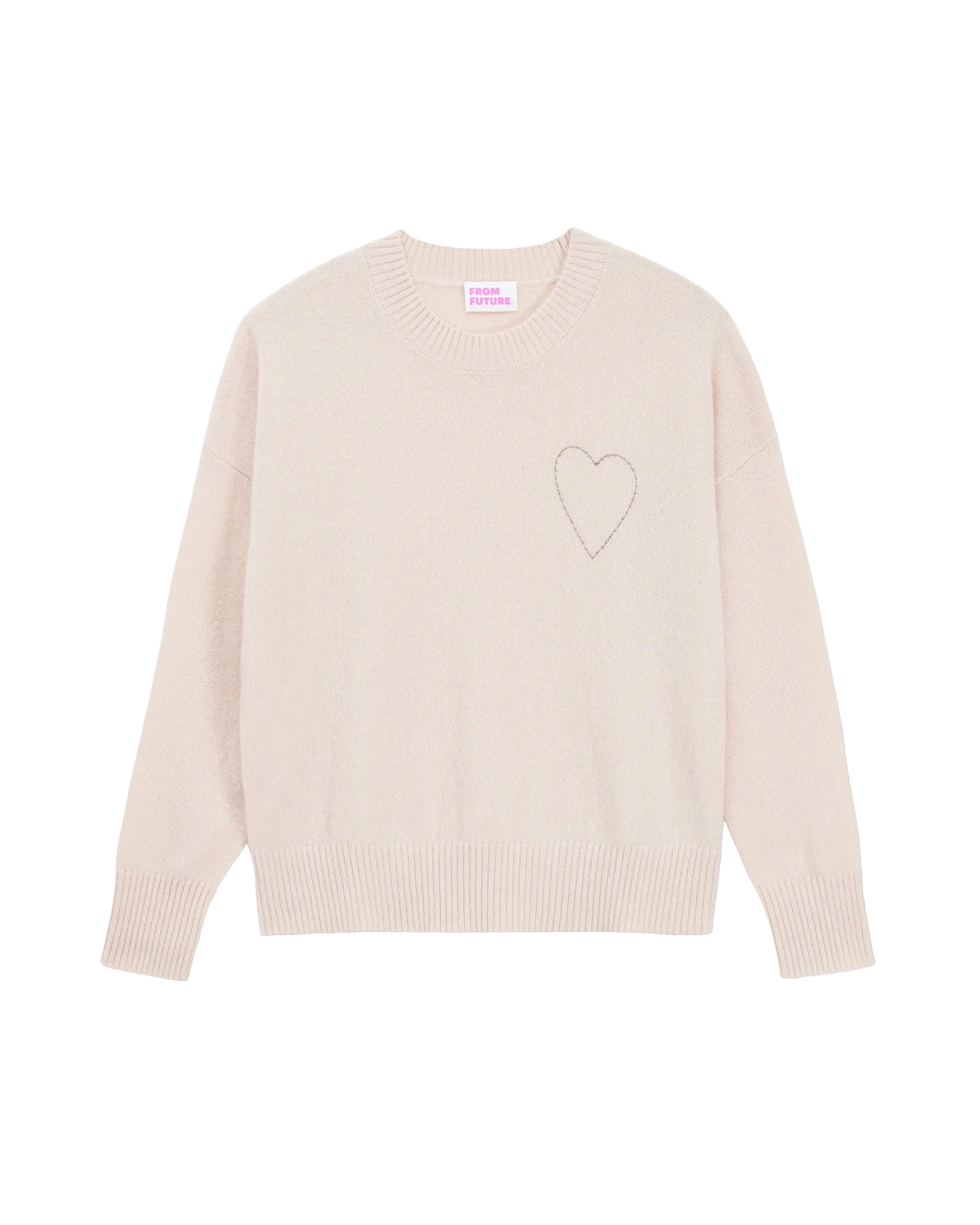 Pull à col rond Coeur brodé en cachemire - Light Beige