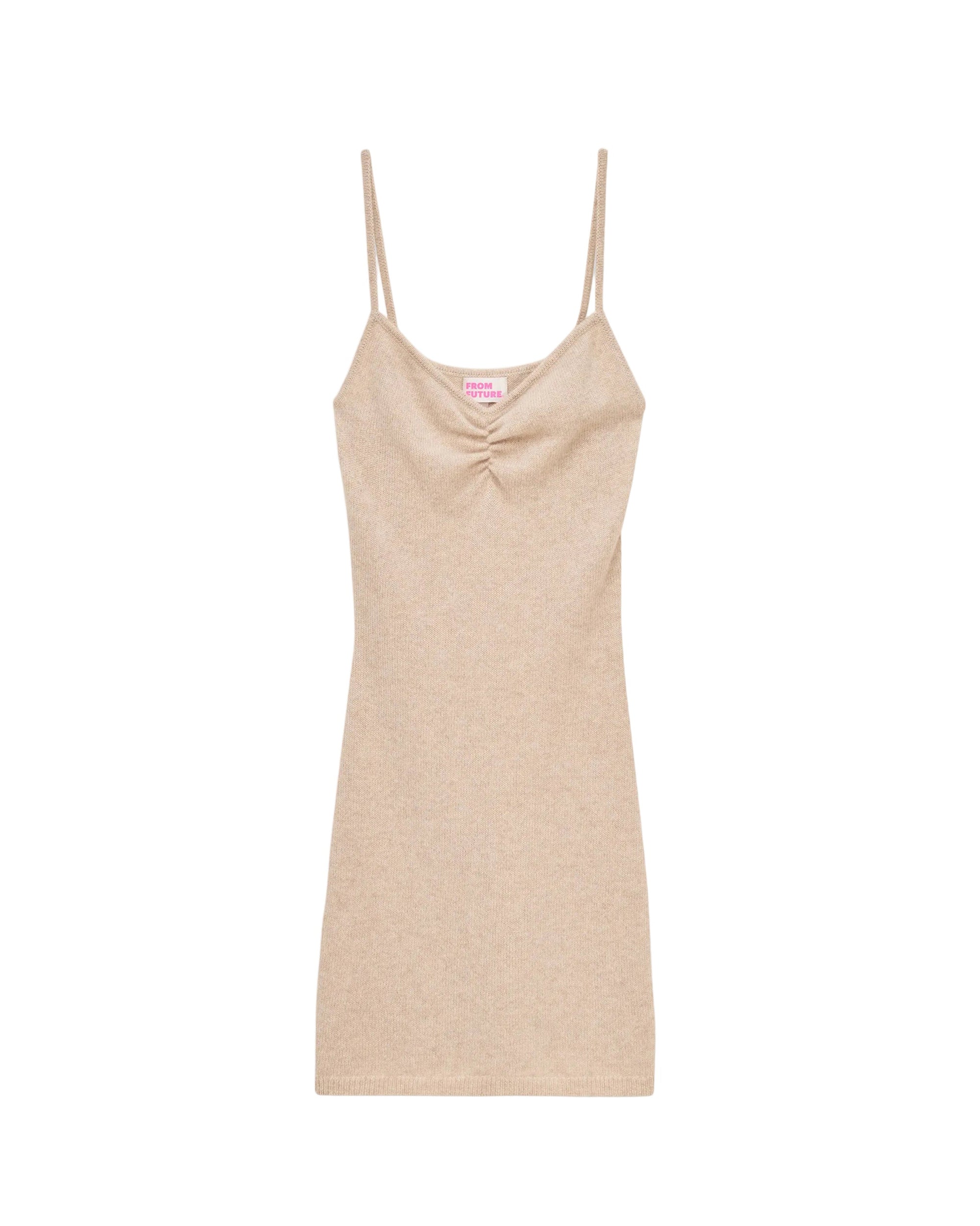 Robe courte à bretelles en cachemire - Beige Chiné