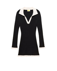 Robe courte à manches longues en laine - Noir