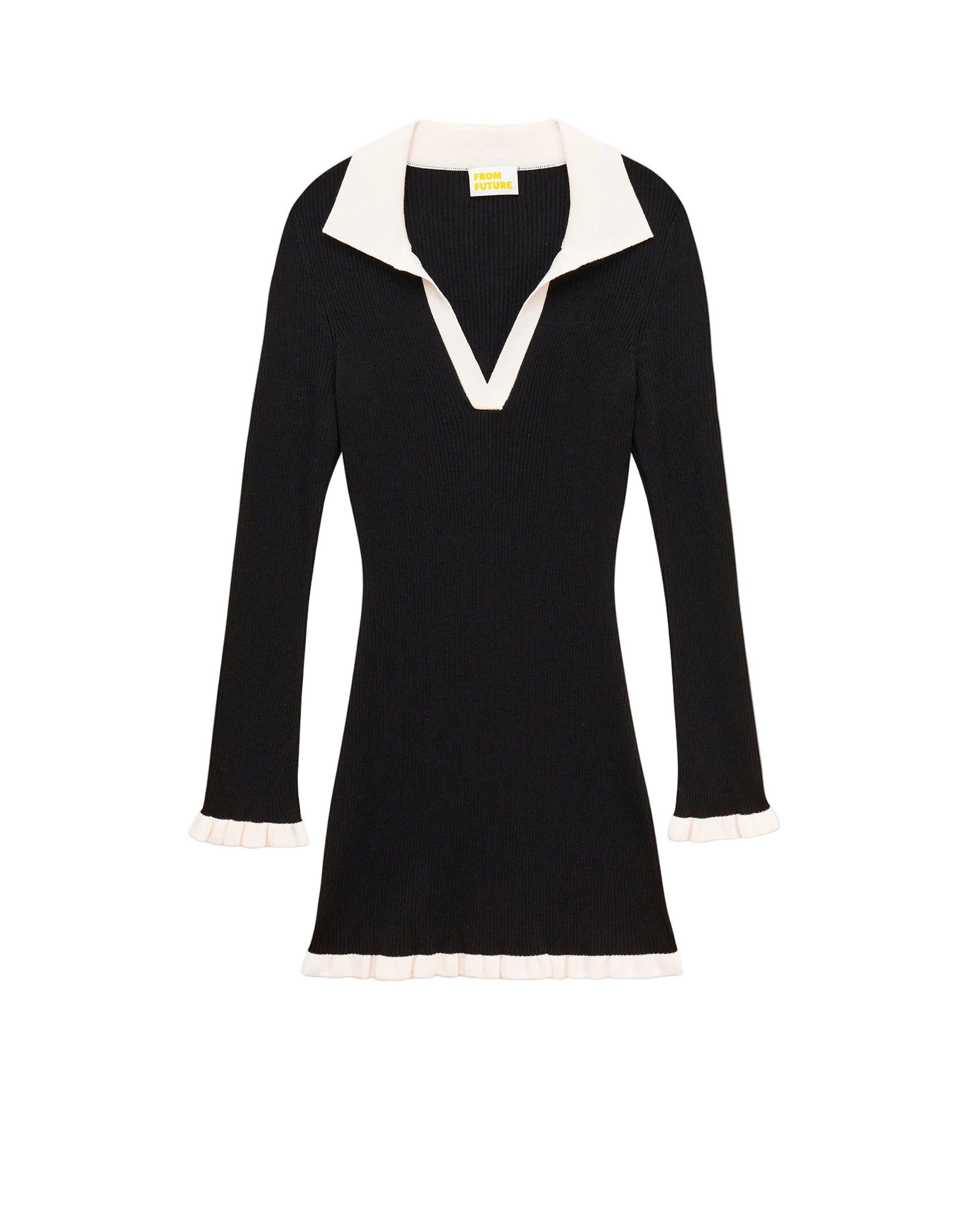 Robe courte à manches longues en laine - Noir