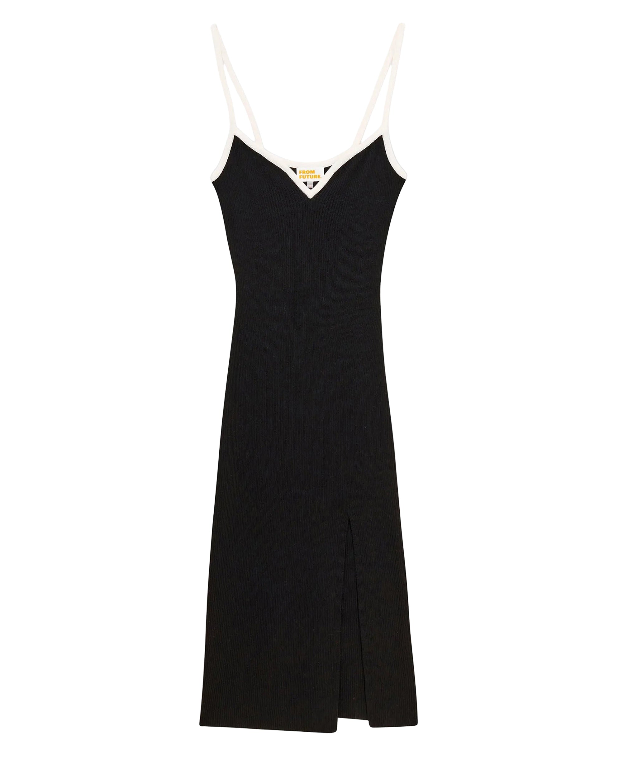 Robe longue à bretelles en laine mérinos - Noir
