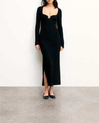 Robe longue bijoux cœur en laine - Noir