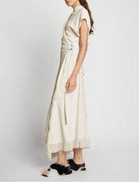 Robe mi-longue à franges - Off White