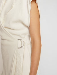 Robe mi-longue à franges - Off White