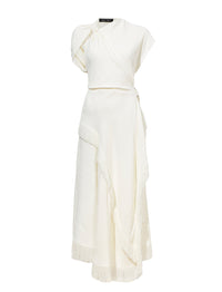 Robe mi-longue à franges - Off White