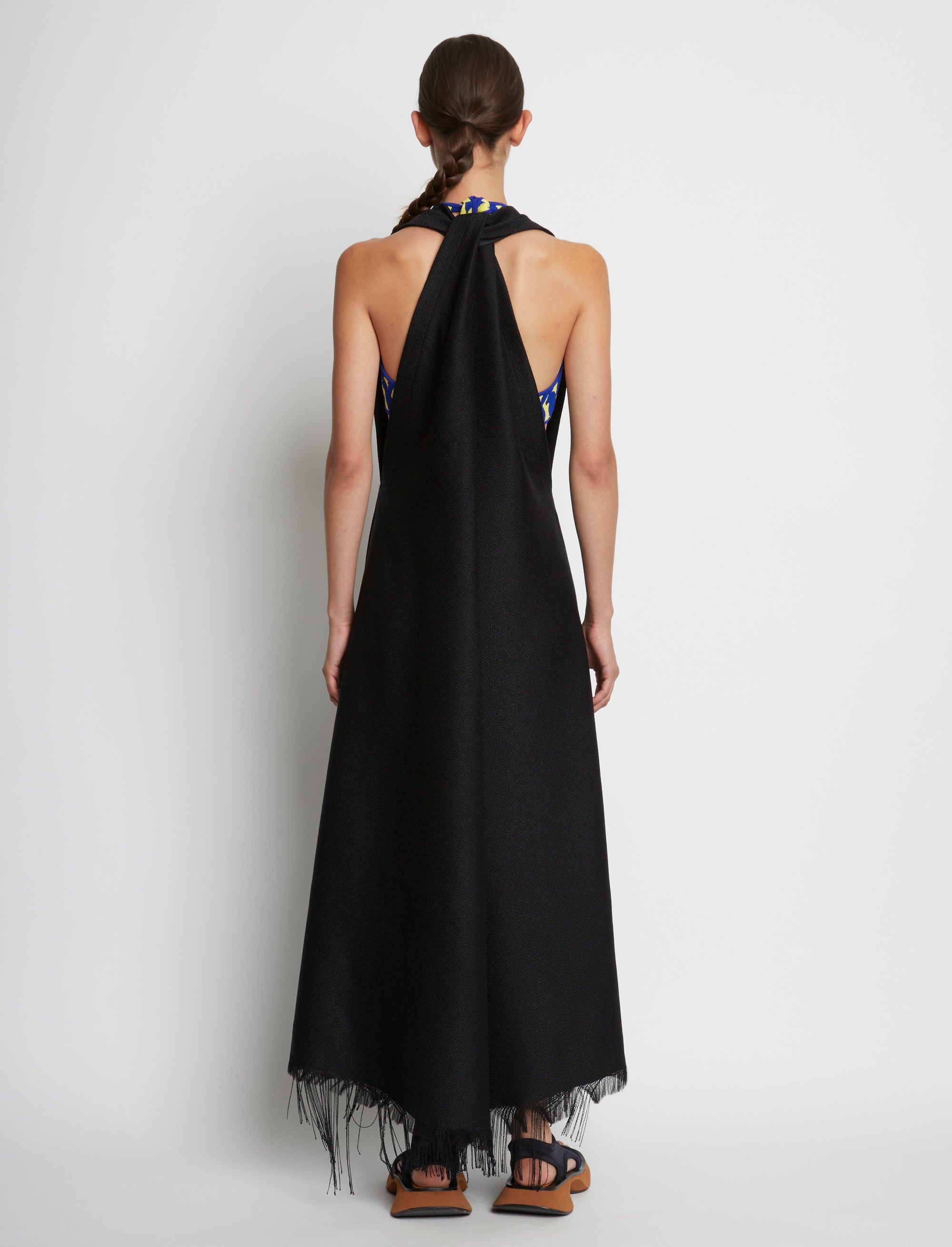 V-neck fringed maxi dress - Black