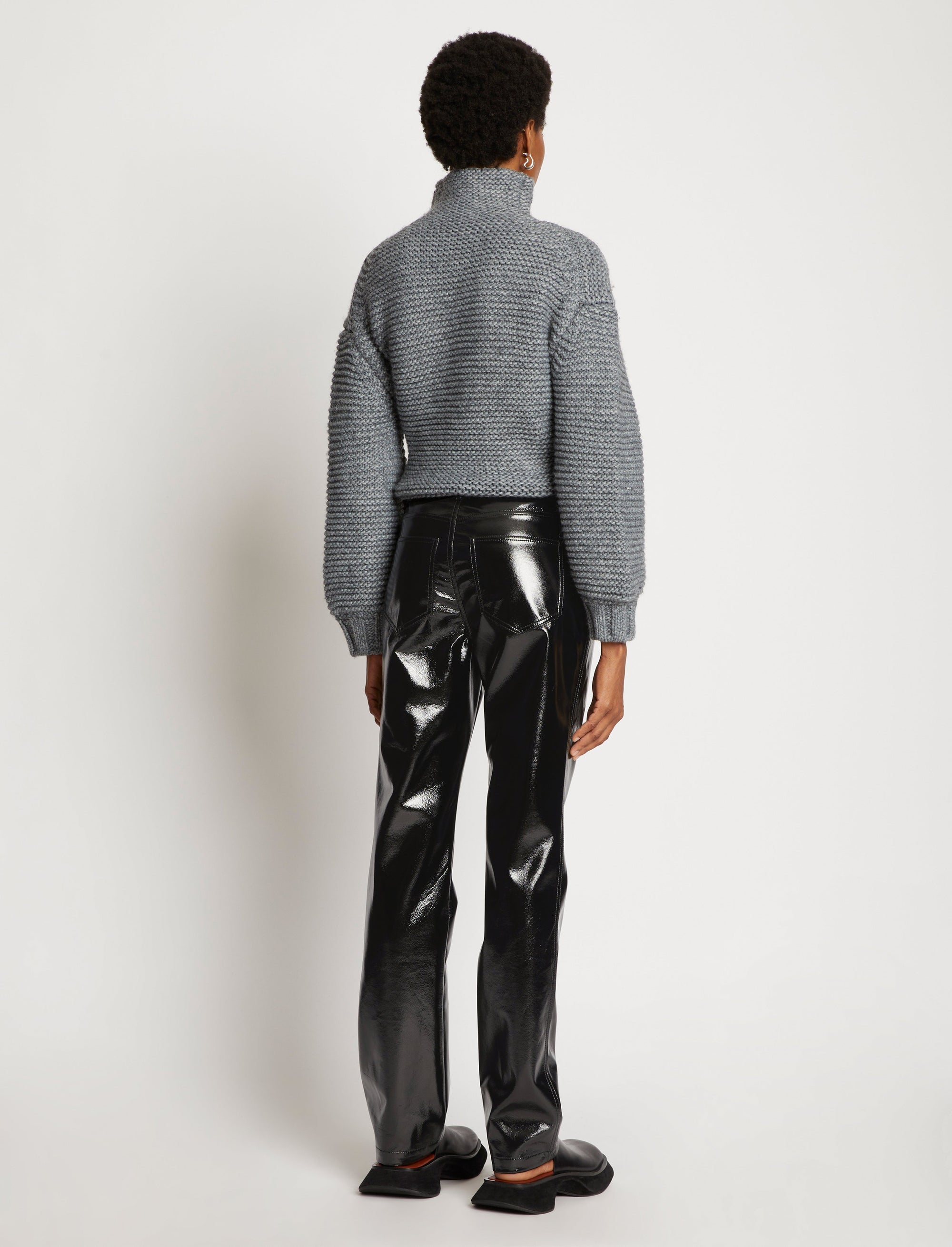Pantalon droit en toile laquée - Black