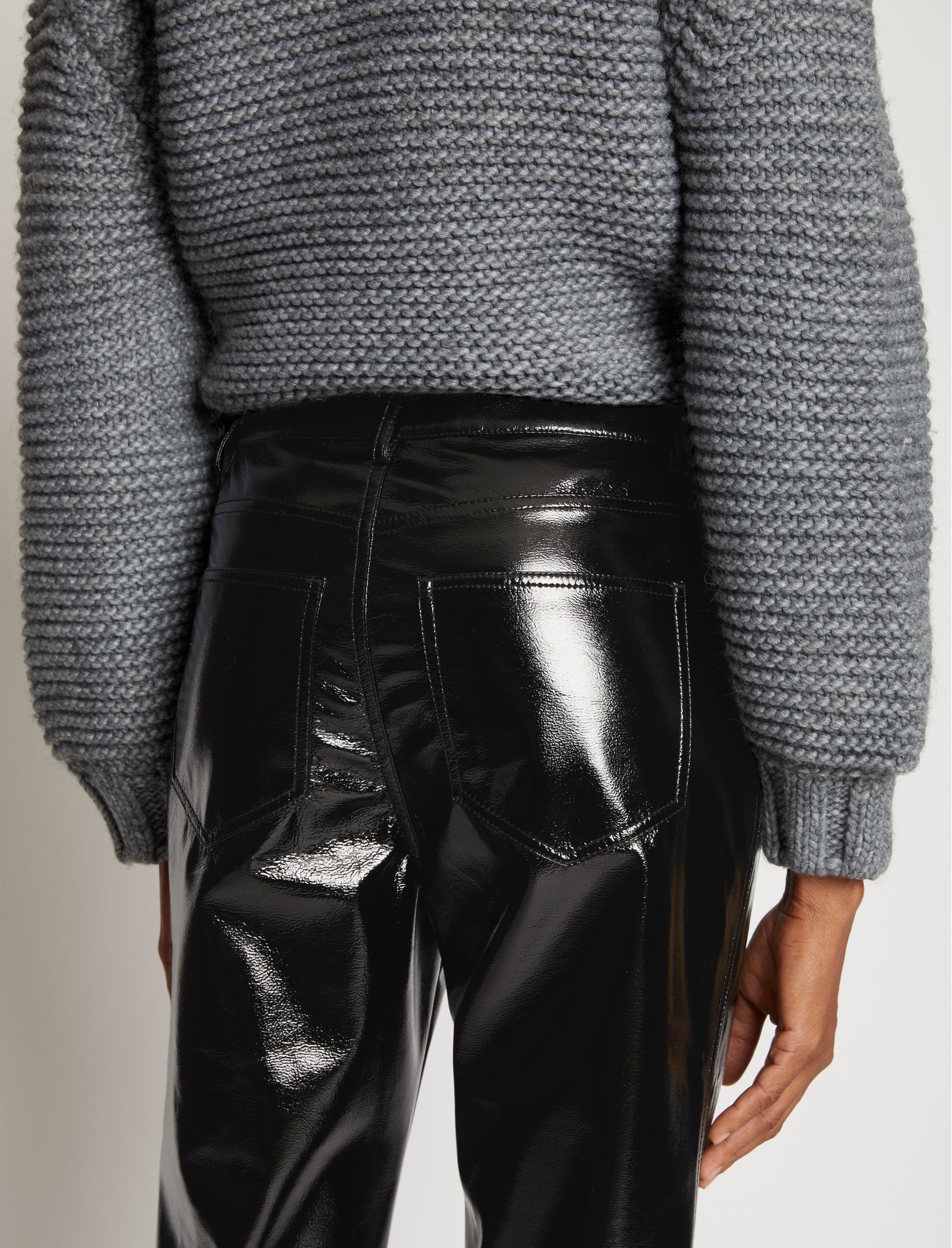 Pantalon droit en toile laquée - Black