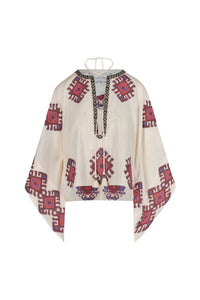 Poncho Bushveld en lin - Blanc