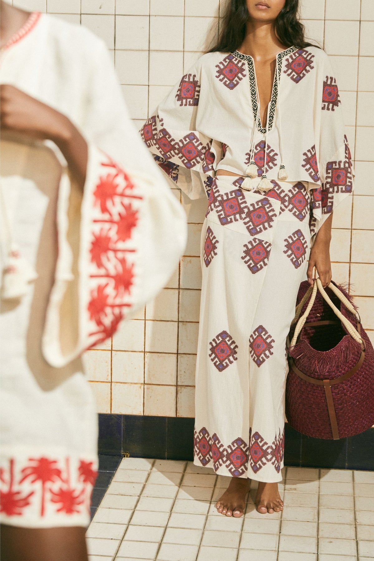 Poncho Bushveld en lin - Blanc
