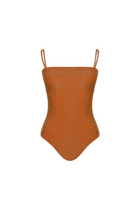 Shiny Iconography linen one-piece swimsuit - Orange