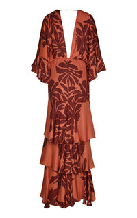 Robe Botanical poetry en soie - Orange