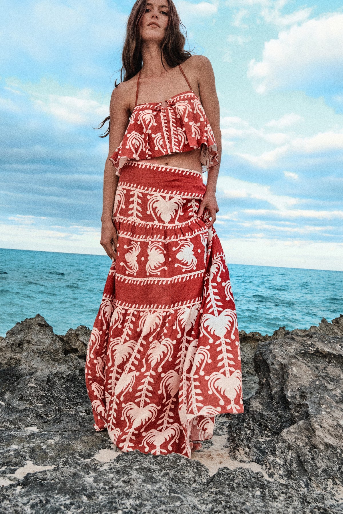 Haut Oceanic en soie - Rouge