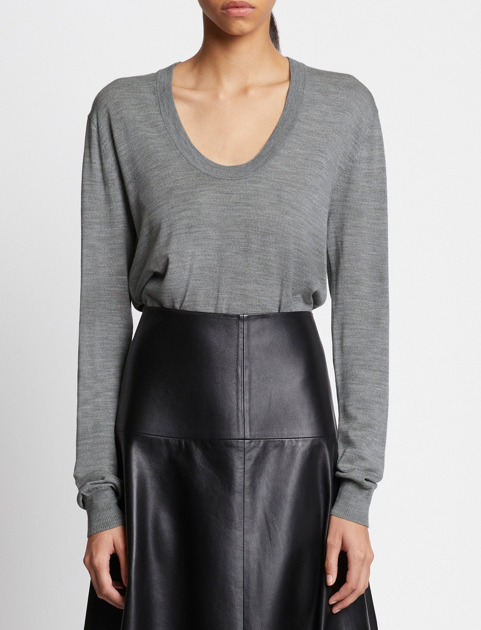 Pull col rond en laine - Grey mélangé