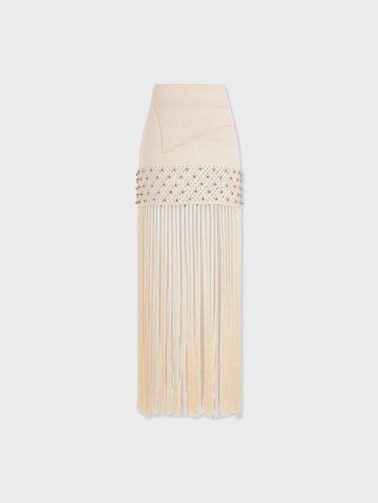 Long fringed skirt - Nude