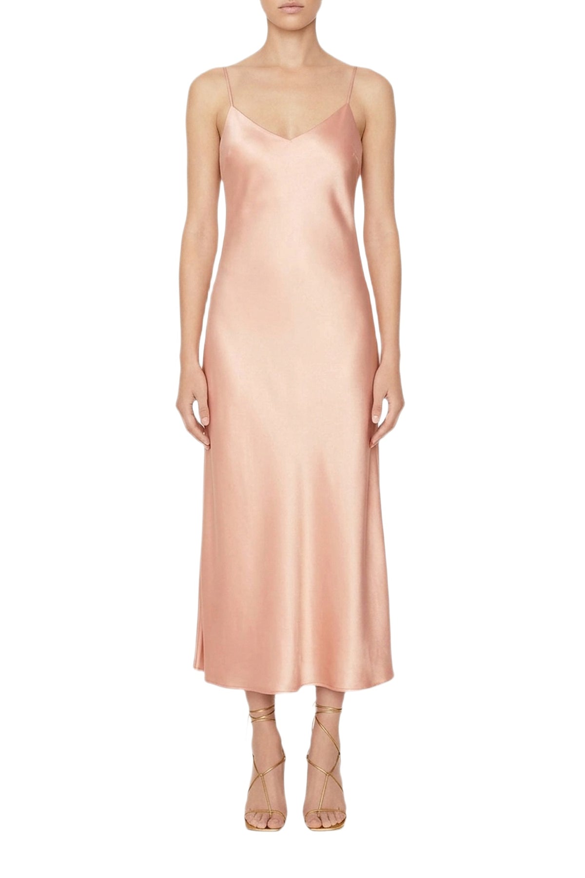 Cropped V Neck Slip Dress - Blush