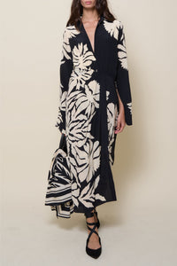 Robe Dream flowers en soie - Noir