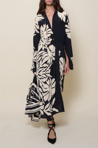 Robe Dream flowers en soie - Noir