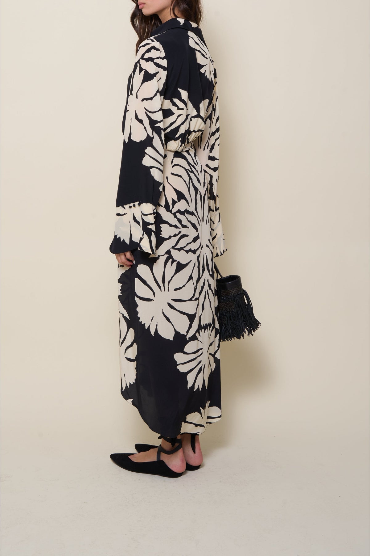 Robe Dream flowers en soie - Noir