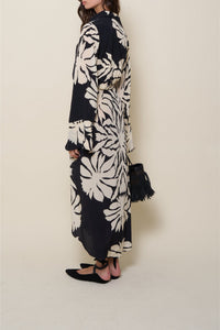 Robe Dream flowers en soie - Noir