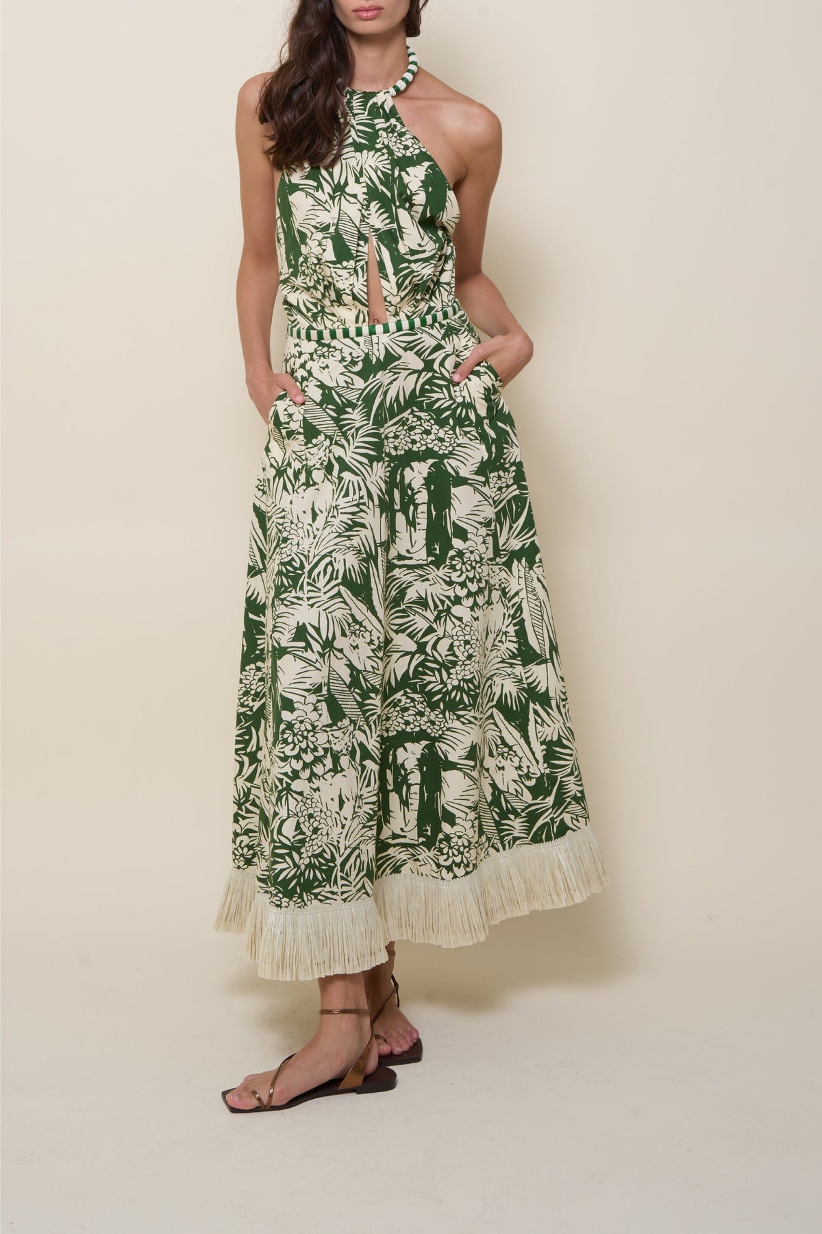 Robe Heritage à nouer au col en coton - Vert