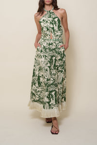 Robe Heritage à nouer au col en coton - Vert