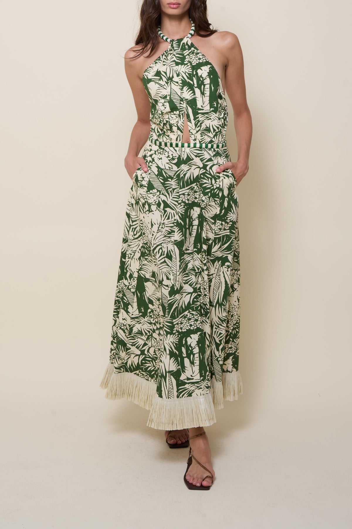 Robe Heritage à nouer au col en coton - Vert