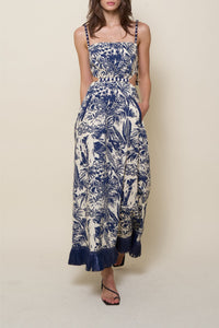 Harmony linen dress with a tie-back - Blue