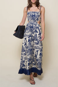 Harmony linen dress with a tie-back - Blue