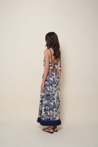 Harmony linen dress with a tie-back - Blue