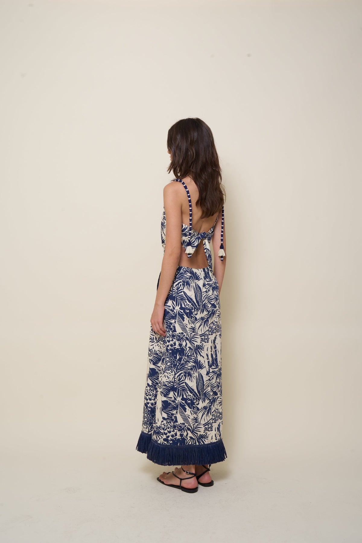 Harmony linen dress with a tie-back - Blue