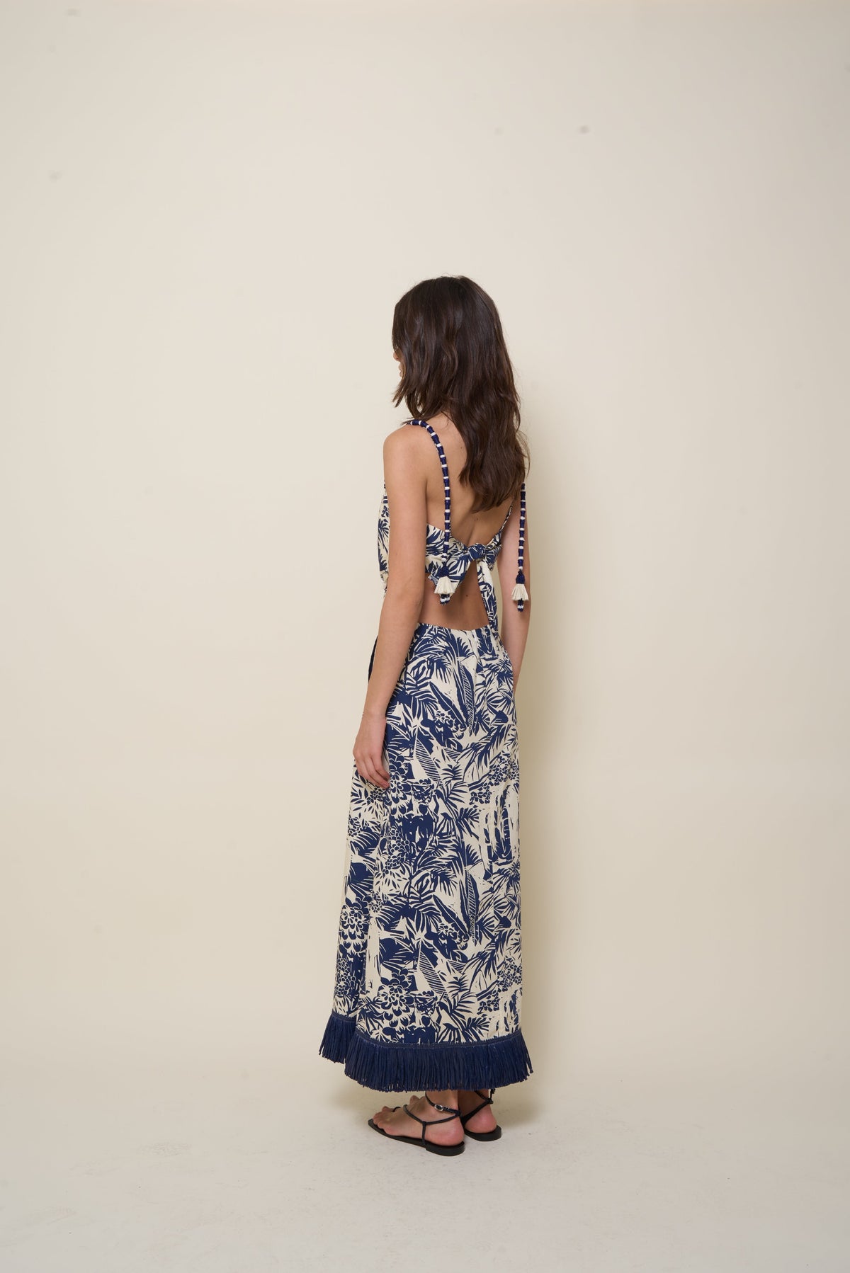 Robe Harmony dos à nouer en lin - Bleu