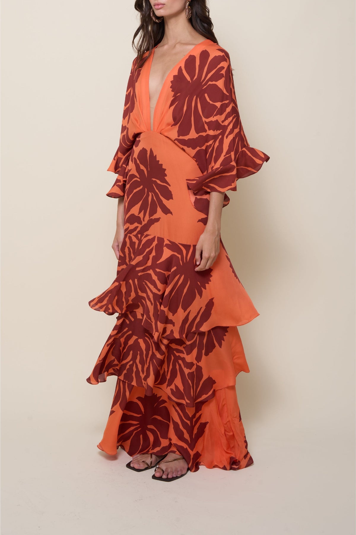 Robe Botanical poetry en soie - Orange
