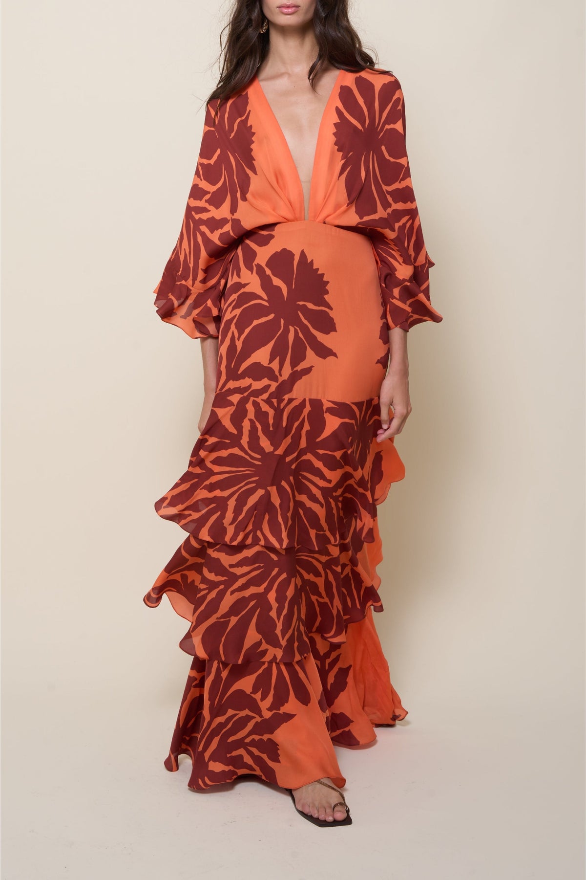 Robe Botanical poetry en soie - Orange