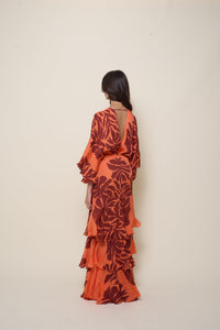 Robe Botanical poetry en soie - Orange