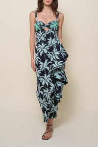 Robe Threaded palms en soie - Noir