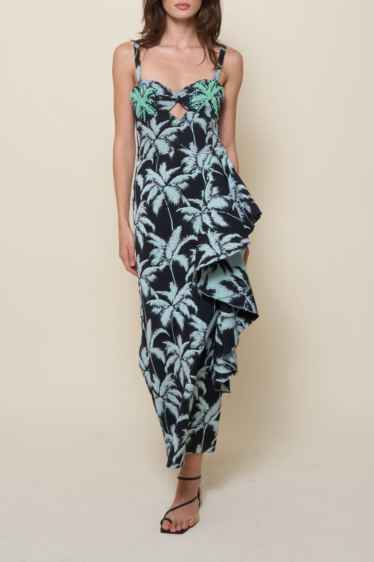 Threaded Palms silk dress - Black