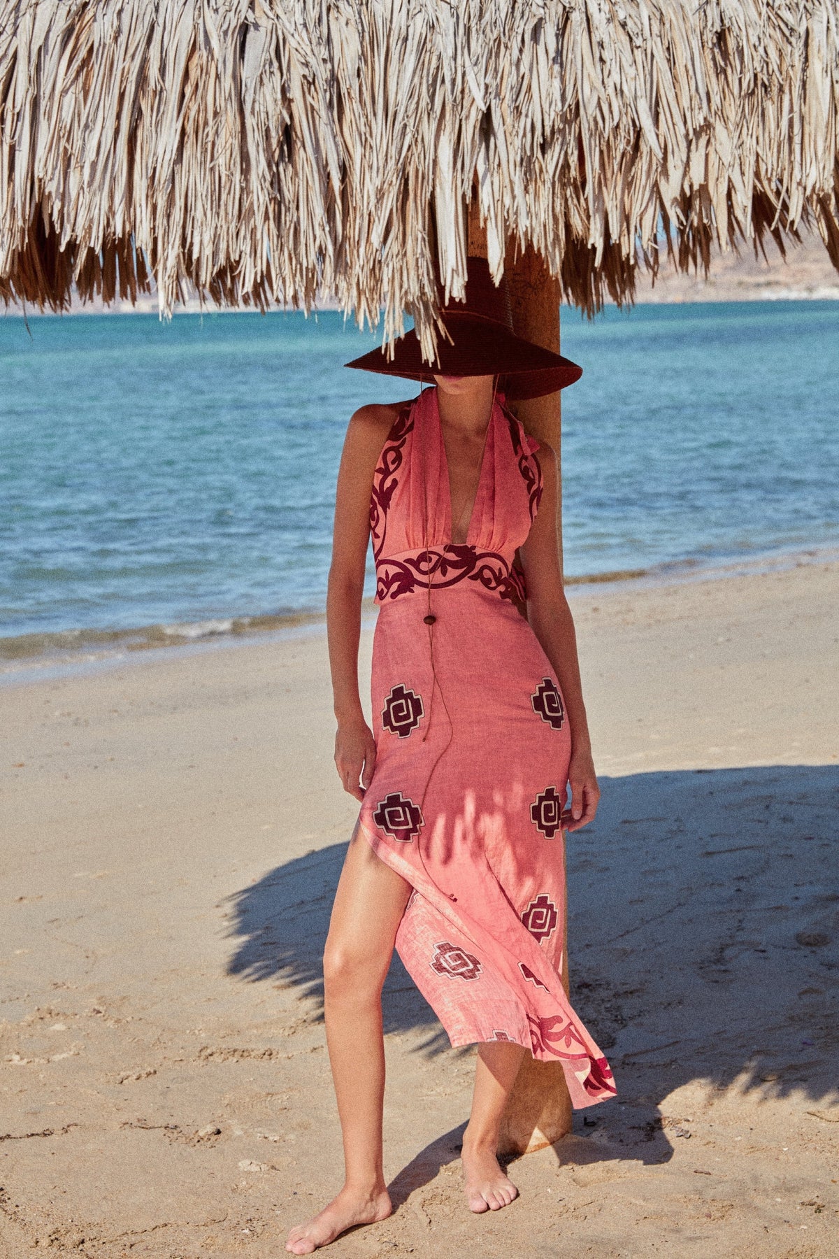 Energetic patterned linen dress - Pink