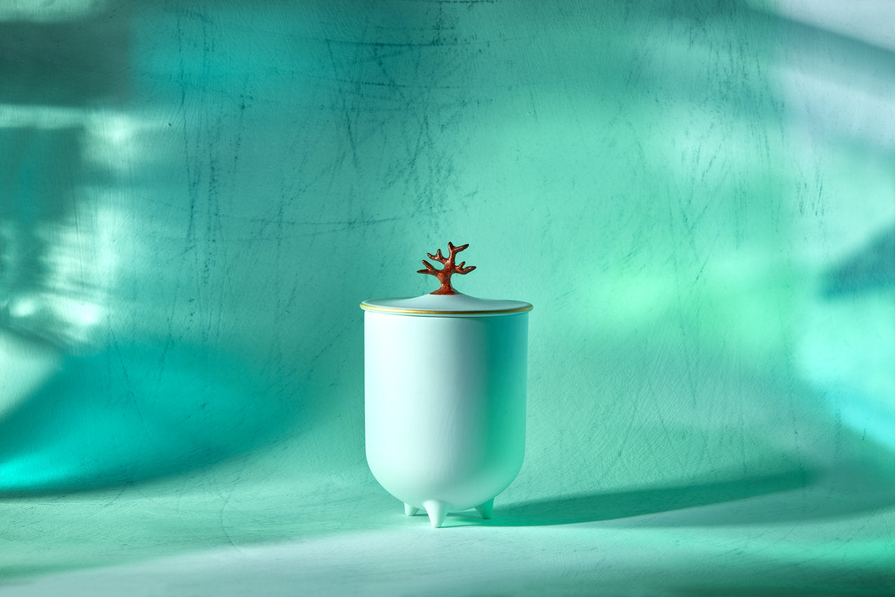 Bougie sur pied Apothecary en porcelaine - Corail