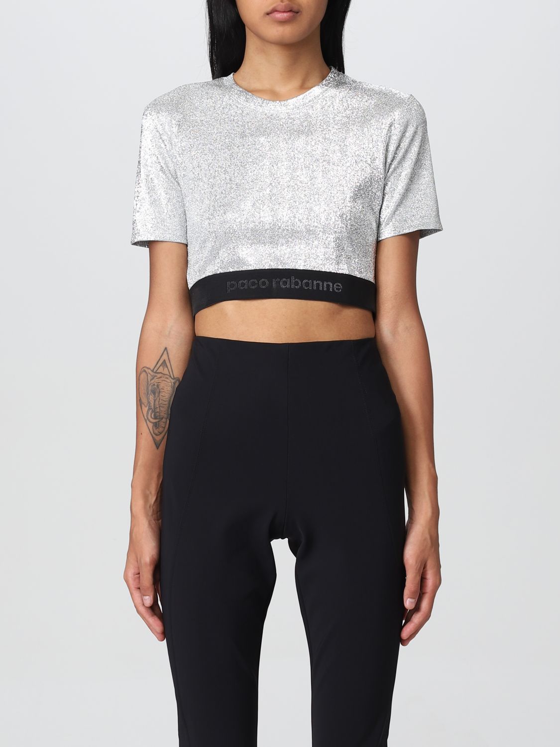 Crop top brodé d'un logo métallique - Silver